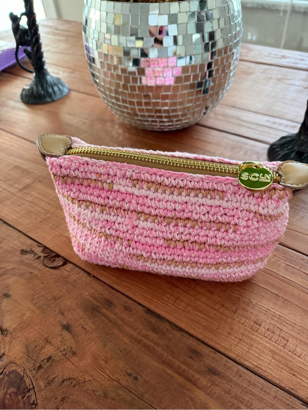 STONEY CLOVER Pink Crochet Zip Pouch - NEW WITHOUT TAGS